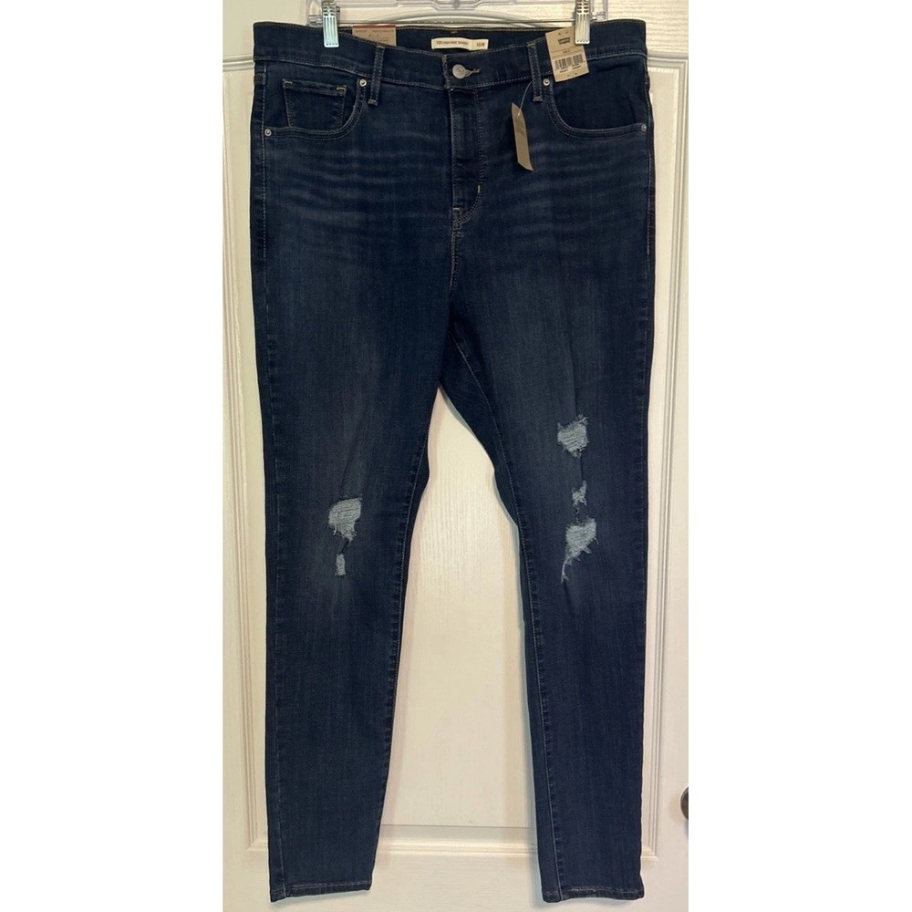 Levis 721 High Rise Skinny Jeans Med Wash Distressed Knee 16W NWT